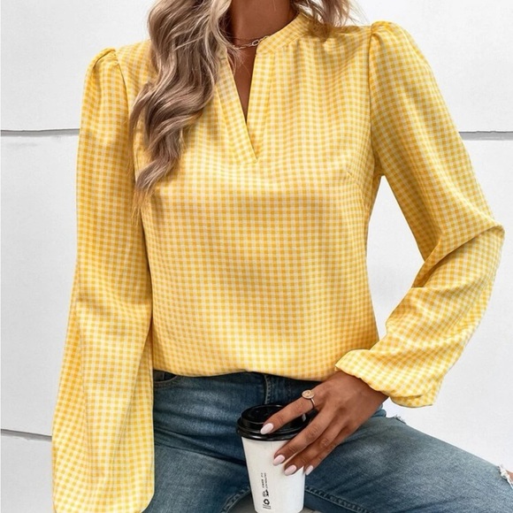 Delilah Wear Tops - New gingham yellow long sleeve blouse